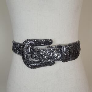 Silver Rhinestone Western Belt Large XL Leather Bling Cowgirl Rodeo Sparkly